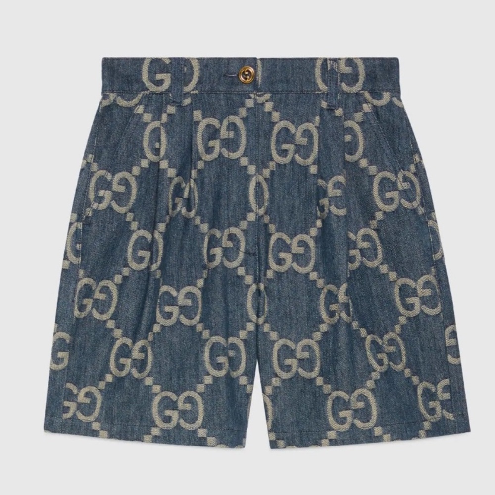 Gucci Aria Jumbo GG Denim Shorts with Ivory GG Pattern